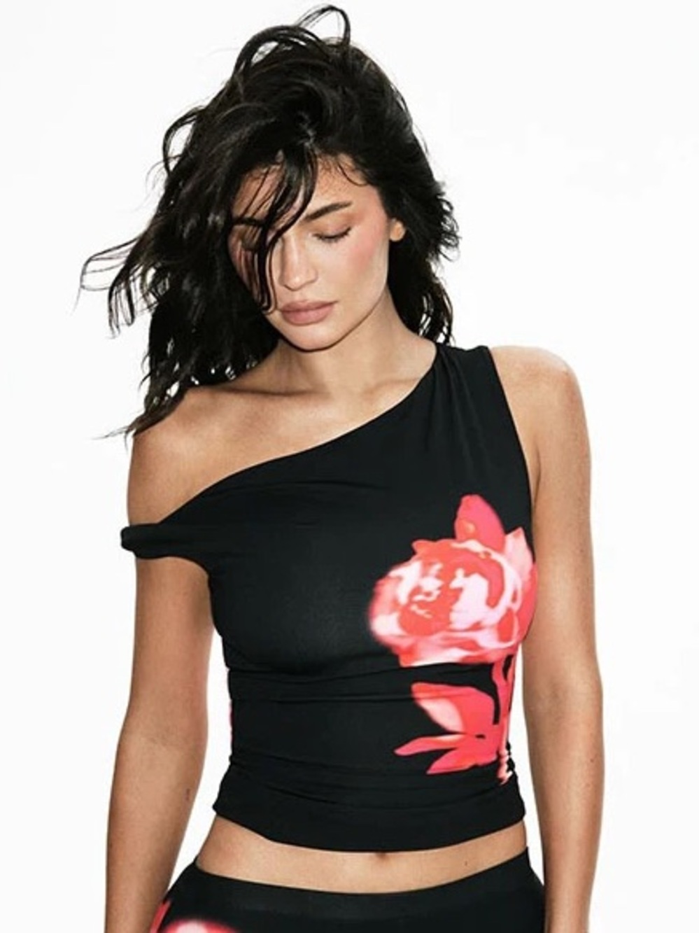 KHY Black Floral One-Shoulder Top